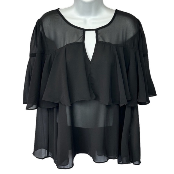 UMGEE Sheer Ruffle Blouse Top M black - Picture 4 of 7